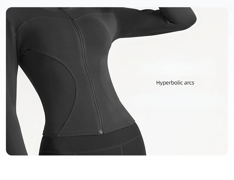 Women’s Stand Collar Yoga Jacket – Slim Fit Zip-Up Gym & Pilates Top with Thumb Holes