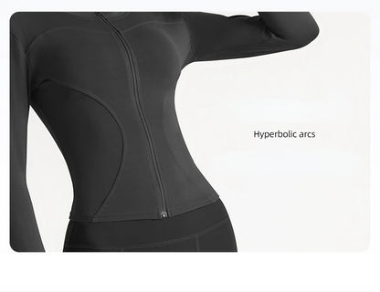 Women’s Stand Collar Yoga Jacket – Slim Fit Zip-Up Gym & Pilates Top with Thumb Holes