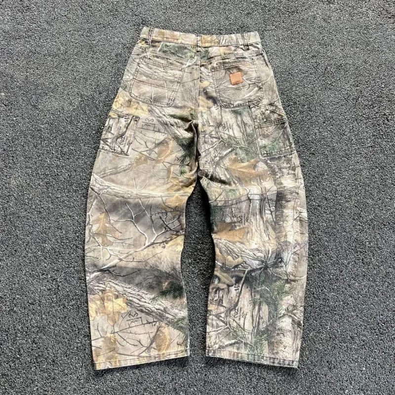Y2K Camo Streetwear Pants – Oversized Hunter Aesthetic Cargo Trousers