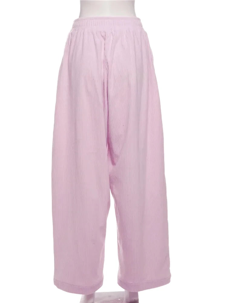 Y2K Wide-Leg Corduroy Pants – High Waist Oversized Streetwear Trousers