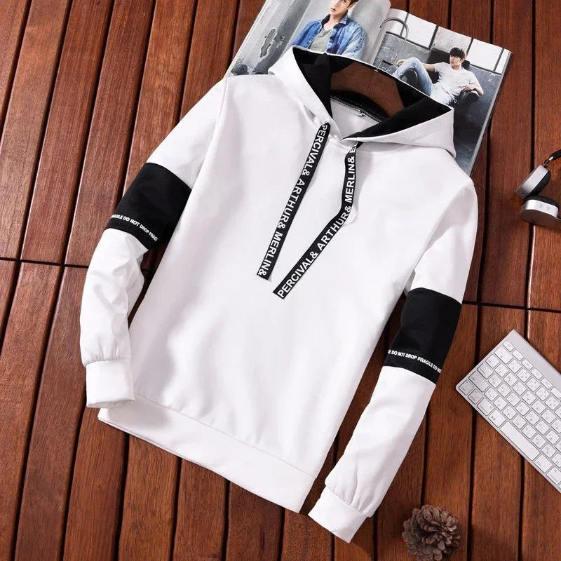 Men’s Typography Pullover Hoodie – Clean Preppy Streetwear Sweatshirt
