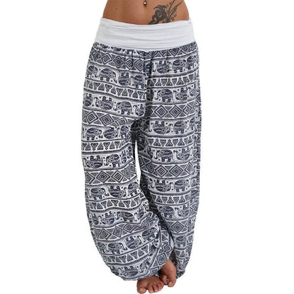 Mystic Geometric Harem Pants – Boho Elephant Print Wide Leg Trousers